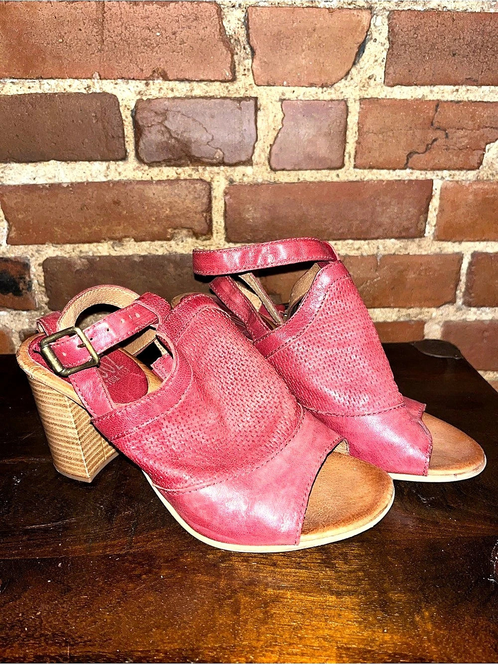 Miz Mooz Open Toe Ankle Strap Heels in Pink